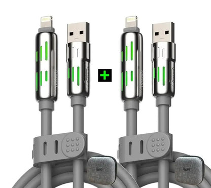 Multi-functional USB Cable with Breathing Light- 4-in-1 High Speed 240W Charging & Sync for iPhone, iPad, Type C, and USB-A Devices