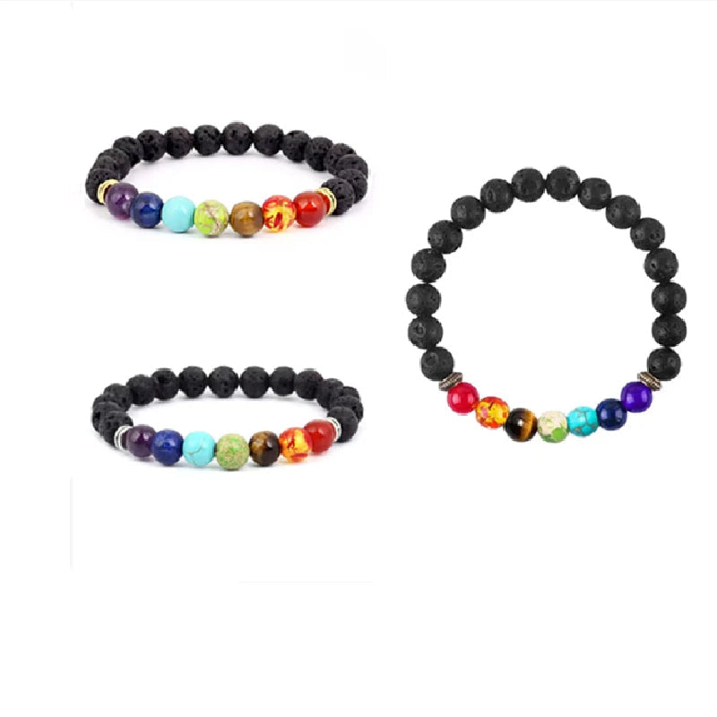 Volcanic Stone Beaded Bracelet - Stretchable Handcrafted Jewelry with Colored Stones for Men & Women, Spiritual Gift Idea