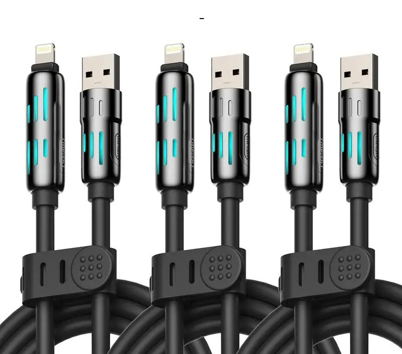 Multi-functional USB Cable with Breathing Light- 4-in-1 High Speed 240W Charging & Sync for iPhone, iPad, Type C, and USB-A Devices