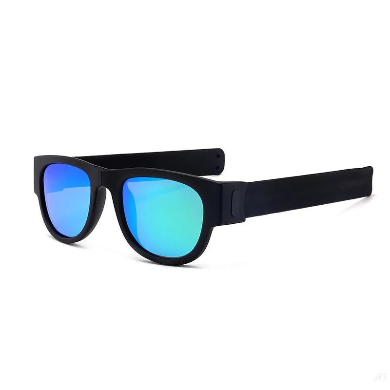 Folding Slap Sunglasses – Trendy Polarized Shades for Men with Mirror Finish and Wristband-Style Folding Innovation