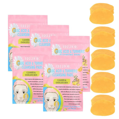 Turmeric Kojic Acid Exfoliating Pads – Deep-Cleansing Lemon Brightening Cotton Skincare Pads for Whitening & Detox Facial Treatment