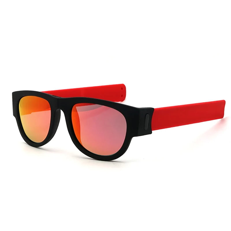 Folding Slap Sunglasses – Trendy Polarized Shades for Men with Mirror Finish and Wristband-Style Folding Innovation