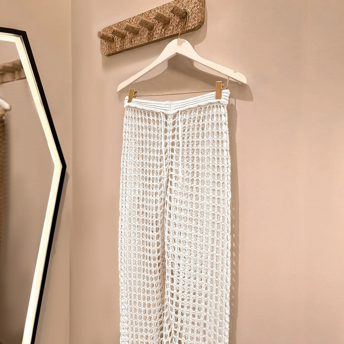 Sexy Lace Crochet Bikini Cover-Up – Beach Pants Swimwear Tunic with Hollow Out Design for Summer Poolside & Seaside Glam