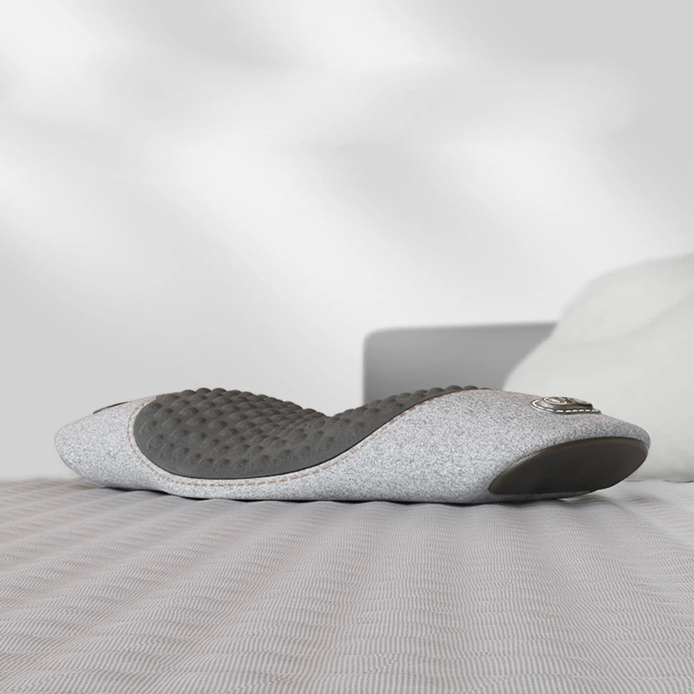 Lumbar Support Massage Pillow – Ergonomic Electric Waist Cushion with Heat and Vibration for Back Relief, Relaxation, and Daily Comfort