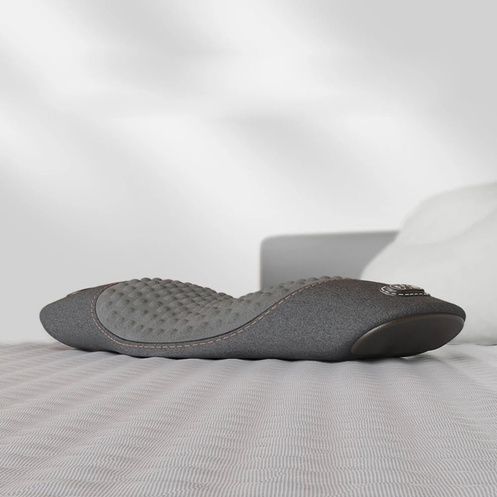 Lumbar Support Massage Pillow – Ergonomic Electric Waist Cushion with Heat and Vibration for Back Relief, Relaxation, and Daily Comfort