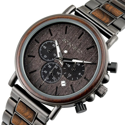 Wooden Men’s Watch Relogio Masculino – Stylish Chronograph Military Timepiece in Gift Box, Eco-Friendly Design for Everyday Elegance