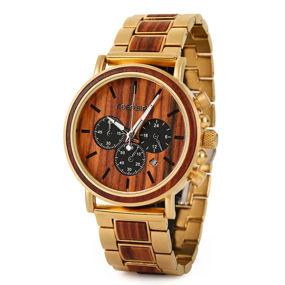 Wooden Men’s Watch Relogio Masculino – Stylish Chronograph Military Timepiece in Gift Box, Eco-Friendly Design for Everyday Elegance