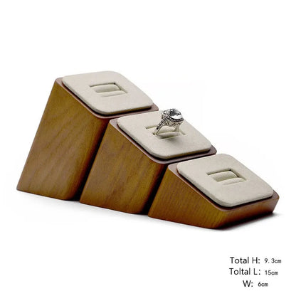 Wooden Ring Display Stand – 3-Piece Solid Wood Wedding Set Showcases Jewelry Elegantly with Rustic Charm and Timeless Appeal