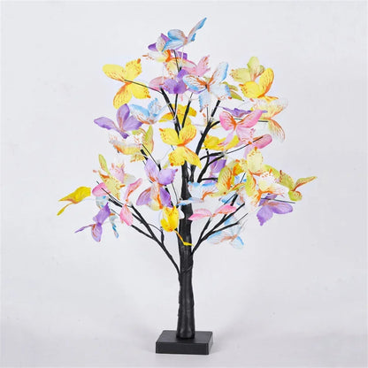 LED Birch Tree Table Lamp – Butterfly Bonsai Lights Powered by USB or 3 AA Battery for Bedroom, Fireplace, and Holiday Decor