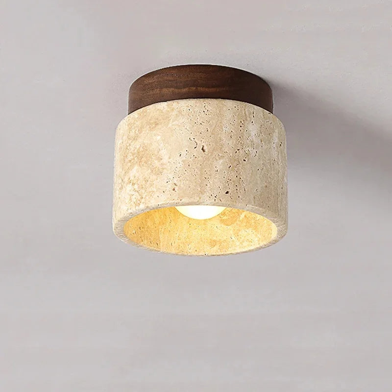 Yellow Marble Ceiling Light – Elegant Travertine Lamp for Corridor, Balcony, Restaurant, Hotel, or Entranceway Décor Accent