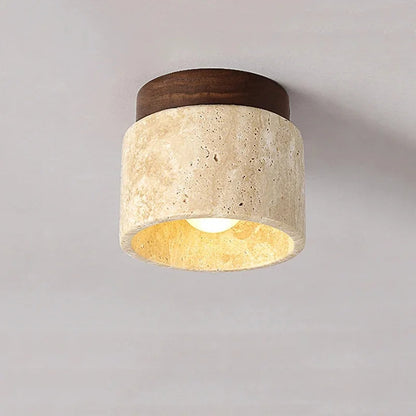 Yellow Marble Ceiling Light – Elegant Travertine Lamp for Corridor, Balcony, Restaurant, Hotel, or Entranceway Décor Accent