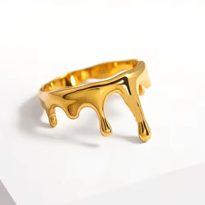 Dripping Stainless Steel Rings for Women – Statement Irregular Jewelry in Gold or Silver for Unique Gifts and Modern Streetwear