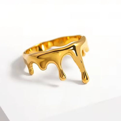 Dripping Stainless Steel Rings for Women – Statement Irregular Jewelry in Gold or Silver for Unique Gifts and Modern Streetwear