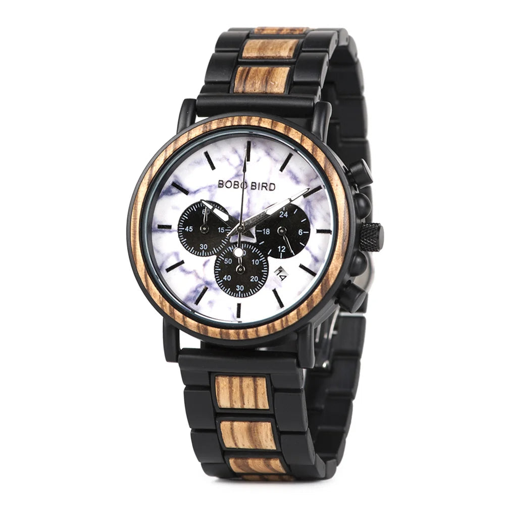 Wooden Men’s Watch Relogio Masculino – Stylish Chronograph Military Timepiece in Gift Box, Eco-Friendly Design for Everyday Elegance