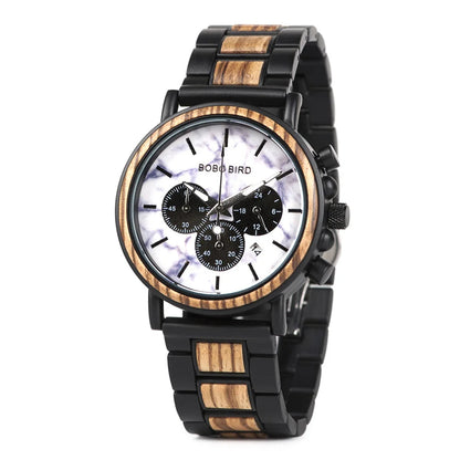 Wooden Men’s Watch Relogio Masculino – Stylish Chronograph Military Timepiece in Gift Box, Eco-Friendly Design for Everyday Elegance