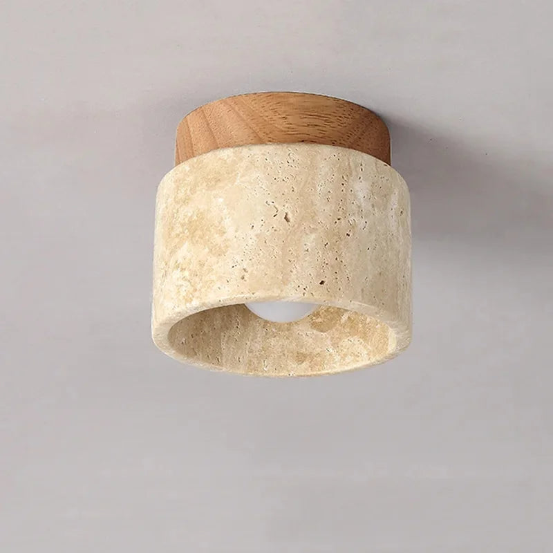 Yellow Marble Ceiling Light – Elegant Travertine Lamp for Corridor, Balcony, Restaurant, Hotel, or Entranceway Décor Accent