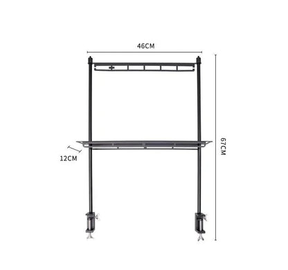 Foldable Aluminum Camping Storage Rack – Double-Layer Organizer Table for Outdoor Kitchen, Hanging Rack & Compact Portable Design
