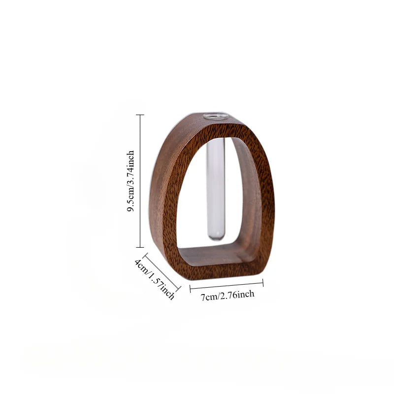 Mini Wood & Glass Flower Vase – Elegant Tabletop Flower Arrangement Pot for Water-Grown Plants and Decorative Styling