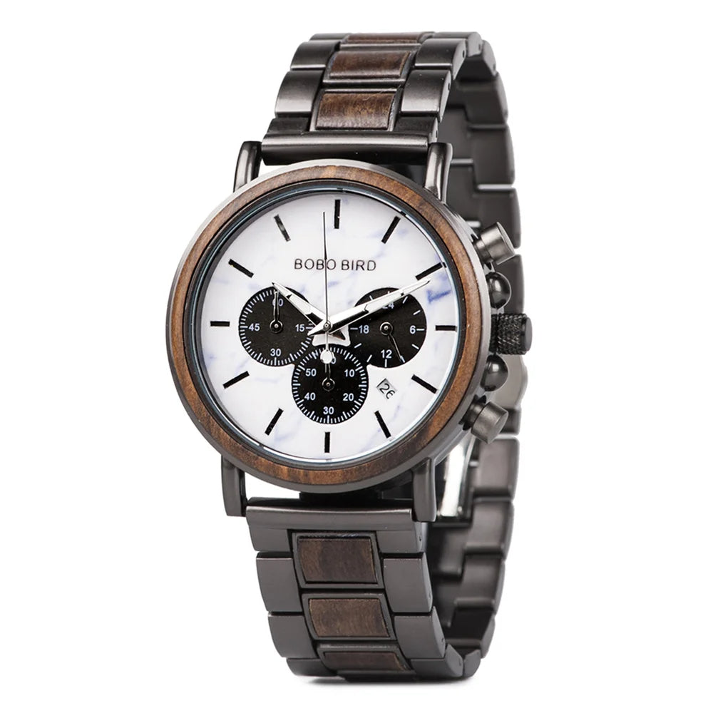 Wooden Men’s Watch Relogio Masculino – Stylish Chronograph Military Timepiece in Gift Box, Eco-Friendly Design for Everyday Elegance