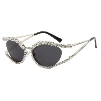 Diamond Cat Eye Hollow Concave Sunglasses – Trendsetting Street Photography Eyewear with Bold 3D Lens Shape for Fashion-Forward Women