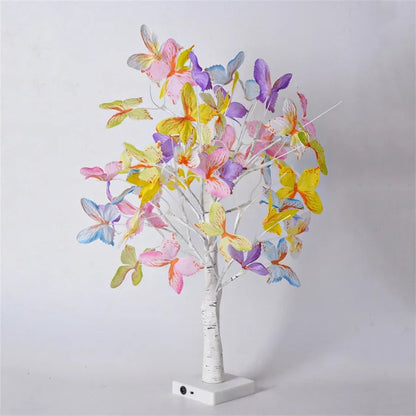LED Birch Tree Table Lamp – Butterfly Bonsai Lights Powered by USB or 3 AA Battery for Bedroom, Fireplace, and Holiday Decor
