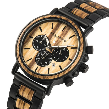 Wooden Men’s Watch Relogio Masculino – Stylish Chronograph Military Timepiece in Gift Box, Eco-Friendly Design for Everyday Elegance