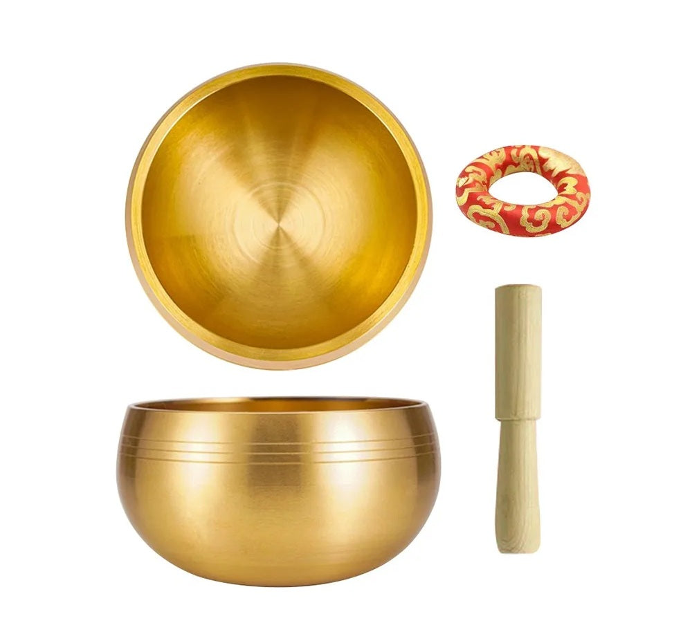Brass Buddha Singing Bowl - Nepalese Meditation Tool with Leather Stick, Deep Mantra Sounds for Yoga & Spiritual Calm
