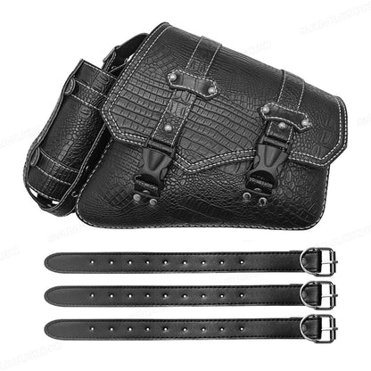 Universal Crocodile Pattern Motorcycle Saddle Bag – Black Plastic Buckle Pouch for Left/Right Side Storage & Tool Organizer on Rides