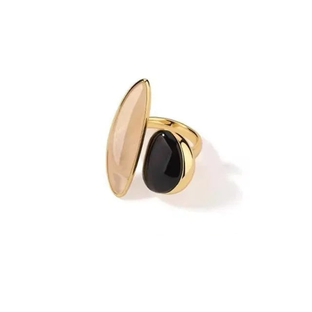 Natural Stone Open Bangle for Women – Elegant Brass Metal Bracelet for Light Luxury Fashion, Travel, and Party Accessories