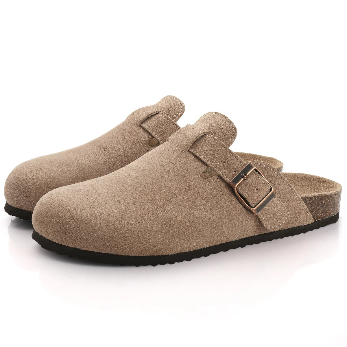 Comwarm Arch Support Suede Mules – Unisex Cork Sole Clogs for Home, Beach, Outdoor Comfort & Stylish Everyday Footwear