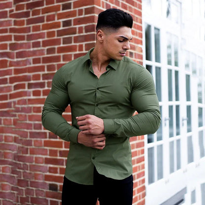 Men’s Super Slim Fit Plain Shirt – Long Sleeve Casual Button-Up for Business, Social Events, and Daily Sophisticated Style