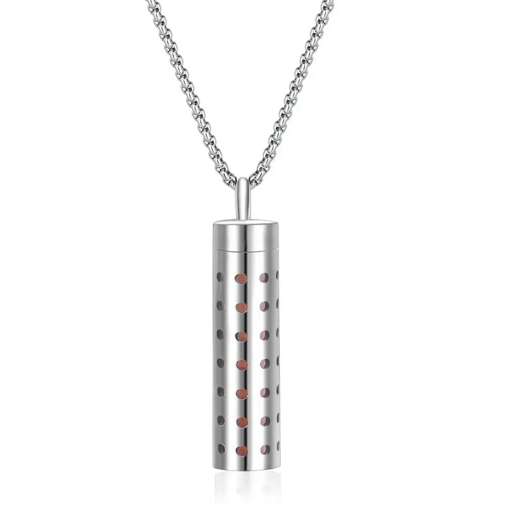 Aromatherapy Pendant Essential Oil Bottle Necklace – Stainless Steel Hollow Corrugated Couple Pendant for Diffusing and Healing Fragrance on the Go