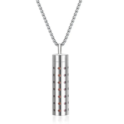 Aromatherapy Pendant Essential Oil Bottle Necklace – Stainless Steel Hollow Corrugated Couple Pendant for Diffusing and Healing Fragrance on the Go