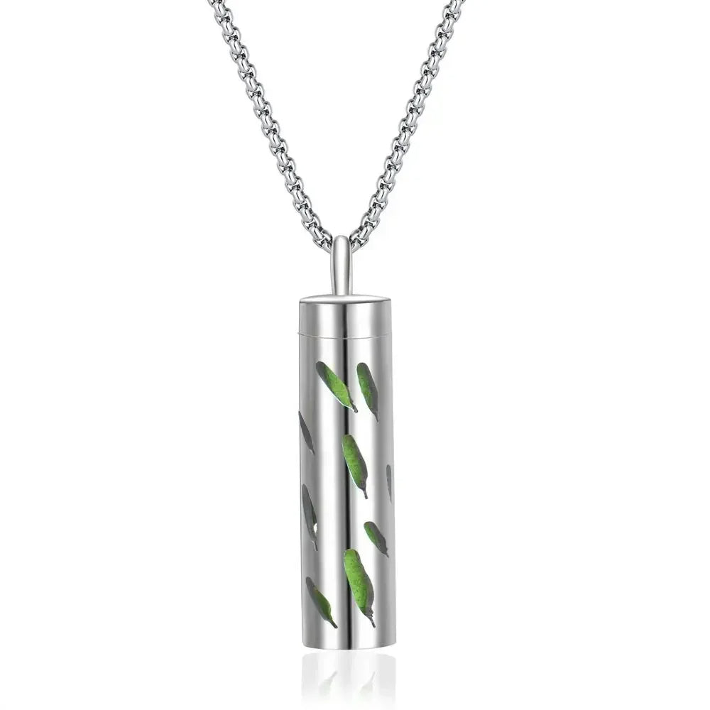 Aromatherapy Pendant Essential Oil Bottle Necklace – Stainless Steel Hollow Corrugated Couple Pendant for Diffusing and Healing Fragrance on the Go