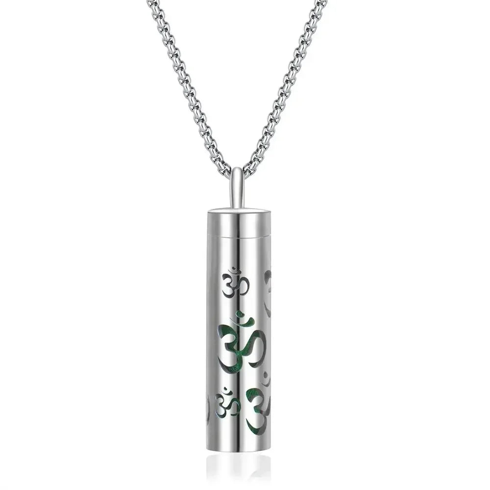 Aromatherapy Pendant Essential Oil Bottle Necklace – Stainless Steel Hollow Corrugated Couple Pendant for Diffusing and Healing Fragrance on the Go