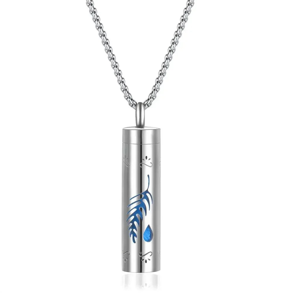 Aromatherapy Pendant Essential Oil Bottle Necklace – Stainless Steel Hollow Corrugated Couple Pendant for Diffusing and Healing Fragrance on the Go