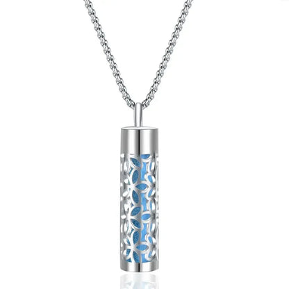 Aromatherapy Pendant Essential Oil Bottle Necklace – Stainless Steel Hollow Corrugated Couple Pendant for Diffusing and Healing Fragrance on the Go