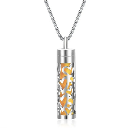 Aromatherapy Pendant Essential Oil Bottle Necklace – Stainless Steel Hollow Corrugated Couple Pendant for Diffusing and Healing Fragrance on the Go