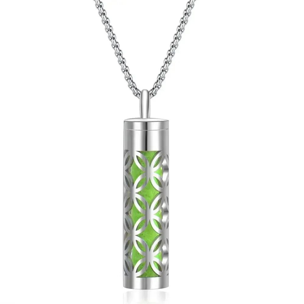 Aromatherapy Pendant Essential Oil Bottle Necklace – Stainless Steel Hollow Corrugated Couple Pendant for Diffusing and Healing Fragrance on the Go