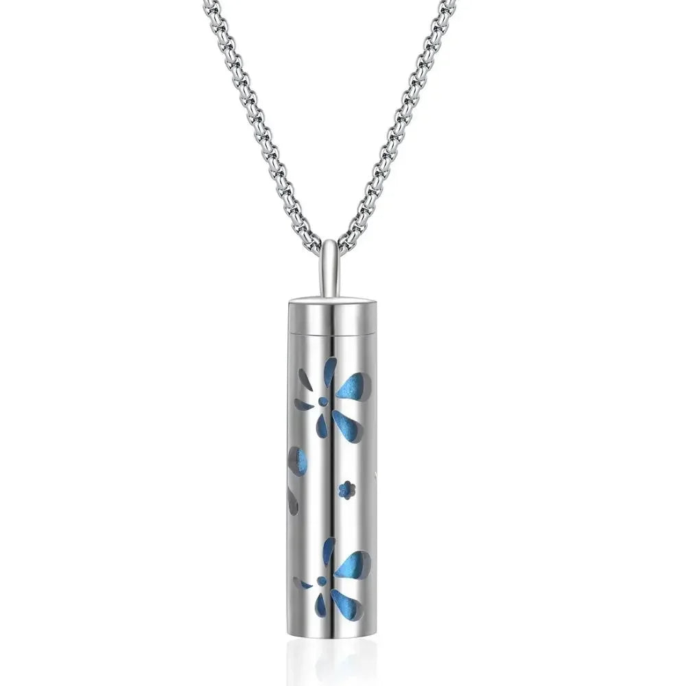 Aromatherapy Pendant Essential Oil Bottle Necklace – Stainless Steel Hollow Corrugated Couple Pendant for Diffusing and Healing Fragrance on the Go