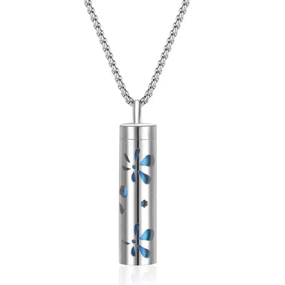 Aromatherapy Pendant Essential Oil Bottle Necklace – Stainless Steel Hollow Corrugated Couple Pendant for Diffusing and Healing Fragrance on the Go