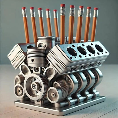 Creative V8 Engine Pen Holder - Eye-Catching Desk Ornament for Gearheads, Office Fun & Unique Gift Idea for Men