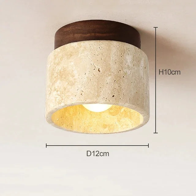 Yellow Marble Ceiling Light – Elegant Travertine Lamp for Corridor, Balcony, Restaurant, Hotel, or Entranceway Décor Accent