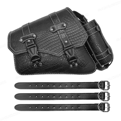 Universal Crocodile Pattern Motorcycle Saddle Bag – Black Plastic Buckle Pouch for Left/Right Side Storage & Tool Organizer on Rides