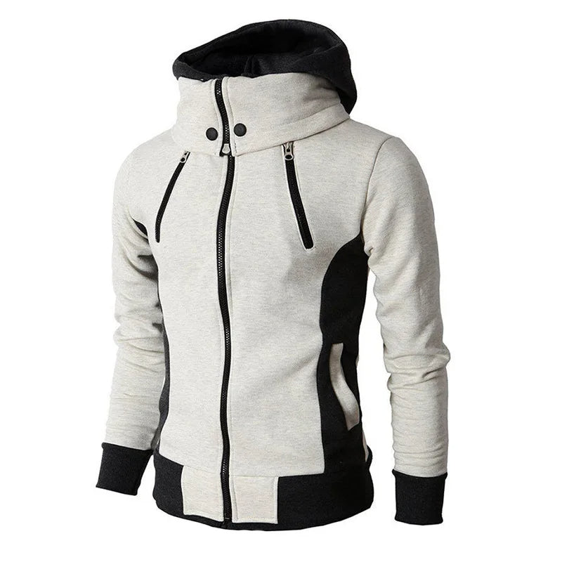 Zip-Up Men’s Hoodie with Warm Scarf Collar – Outdoor Sports Sweatshirt for Daily Winter Comfort and Modern Streetwear Vibes
