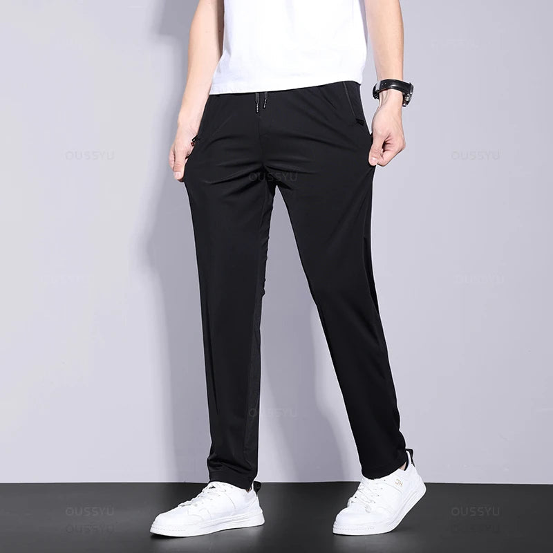 Men’s Soft Casual Sports Jogger Pants – Quick Drying Thin Elastic Waist Zip Pocket Workout Trousers for Summer Running or Workwear