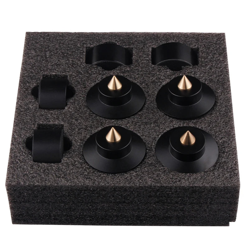 Aluminum Audio Amplifier Feet – 4-Piece HiFi Shock Absorber Pads for Speaker or CD Player, Reduce Vibration, Boost Sound Clarity