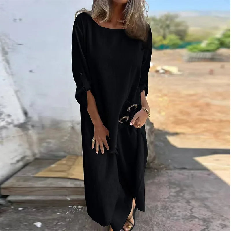 Women’s Casual Spring Summer Pants Set – Elegant Loose-Fit Pullover with Irregular Neck and Wide-Leg Pants for Effortless Everyday Sophistication