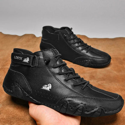 Men’s Casual Luxury Suede Leather Walking Boots – High-Top Roman-Style Sneakers for Motorcycle, Outdoor Fashion & Durable Comfort