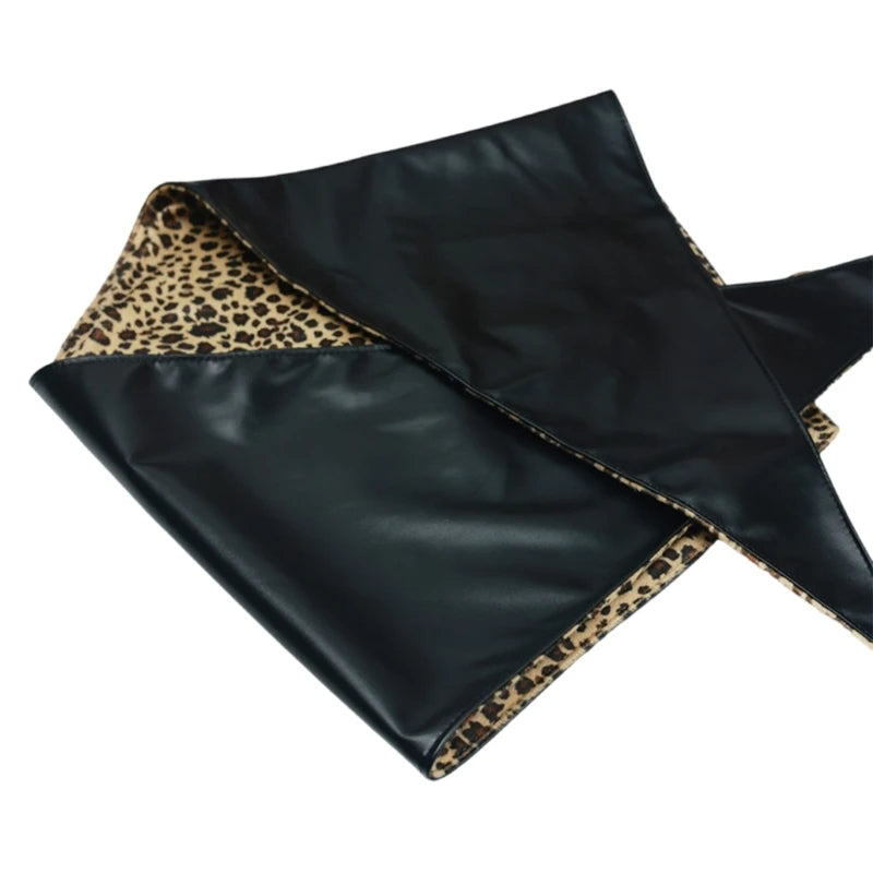 PU Leather and Leopard Bandana Headscarf – Handmade Hairscarf for Bold Style, Festival Wear & Artistic Statement Accessory